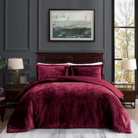 TAMGHO Red Queen Velvet Comforter Set, Plush Crushed Velvet Bedding, Ultra Soft Luxury Fluffy 3pc Set Includes 1 Comforter (92"x96") and 2 Pillow Shams (20"x26"+2")