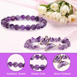 Tomtary Anxiety Bracelet Crystal Healing Bracelets for Women, 2PCS Natural Stone Bracelet Elastic Gemstone Beads Bracelet with Message Card for Women Christmas Birthday Mothers Day Gifts