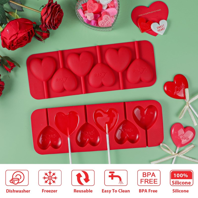 Webake Heart Lollipop Molds 6 Holes Heart Shaped Chocolate Candy