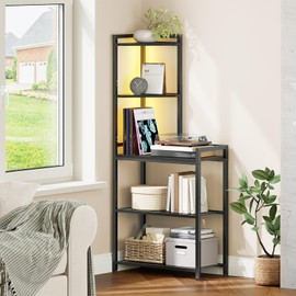 HOOBRO 5-Tier Corner Shelf Stand, Corner Shelf with LED Light, 56.3" Tall Corner Bookshelf, Display Rack Storage Organizer with Table, for Small Spaces, Living Room, Entryway, Black BB69DCJ01