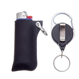 Lucklybestseller Retractable Leather Lighter Case Cover Holder Pouches Sleeve Keychain with Clip for Bic Lighter J6 (1 pcs)