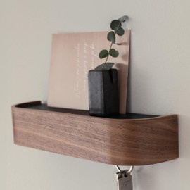 Kazai. Key Rack 'Toke' Minimalist Key Hook Design from Berlin Modern Key Holder with Wooden Shelf Key Rack as Hallway Furniture for the Wall Walnut