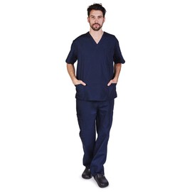 Natural Uniforms Comfortable Fit Men's Workwear Uniform 8 Pocket Top and Pant Set L Dark Navy Blue