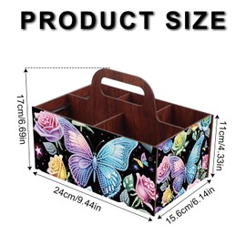 JZHYOAN DIY Flower Diamond Art Wooden Multi-Compartment Organiser Box with Handle Diamond Painting Cosmetic Storage Box for Adult Portable Wooden Storage Case for Storing Desktop Items