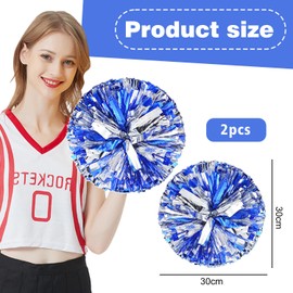 arrderly 2 Pieces Metal Foil Cheer Ball Set, Cheerleading Pom Poms with Finger-friendly Ring, Bright Metallic, Cheerleader Pompoms, Suitable for Stage Performances, Cheerleading, Dance