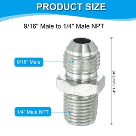 PATIKIL Hex Reducing Nipple Connectors Pipe Adapter 9/16" Male 37° Flare JIC x 1/4" Male NPT, Pipe Fitting Reducer Nipple Adapter Plated Steel Hydraulic Fitting