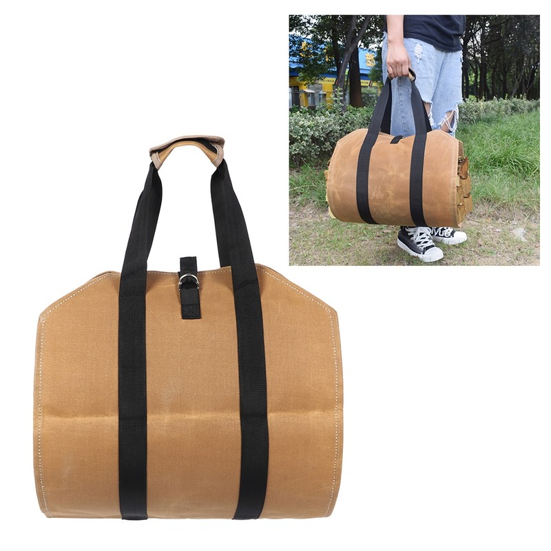 Waxed Canvas Waterproof Large Portable Firewood Holder Bag Log Carrier