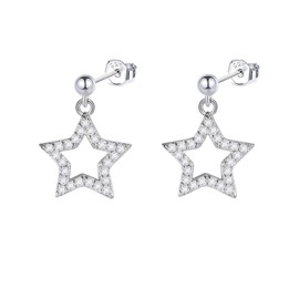 Hinvan 925 Sterling Silver Earrings Star Stud Earrings Silver Earrings Hanging Earrings Small Star Earrings Silver with Zirconia Earrings Small Star Earrings for Women Girls Women Gift Box, Silver,
