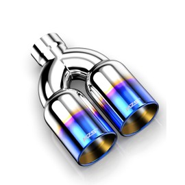 MZS Exhaust Tip, Stainless Steel 2.5" Inlet 3.5" Outlet 9.5" Length Diesel Dual Exhaust Tailpipe Universal Double Wall Tangent Edge - Titanium Burnt