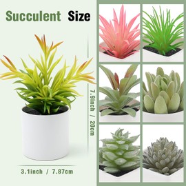 Quancru 7 Pack Small Fake Plants Artificial Succulent Plants Assorted Mini Faux Succulent Decoration Greenery for Living Room Home Office Shelf