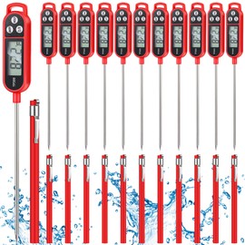 Copkim 12 Pcs Meat Thermometer Food Thermometer with Probe Water Liquid Instant Read Digital Thermometer Cooking Thermometer Supplies BBQ Kitchen Thermometer for Cooking Milk Yogurt (Red)