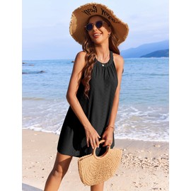AI'MAGE Womens Swimsuit Cover Up Hollow Out Crochet Coverups Sleeveless Beach Dress Tank Bikini Cover Ups(Black,X-Large)