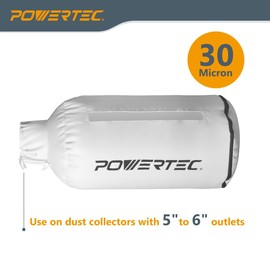 POWERTEC 70398 Dust Filter Bag for Wall Mount Dust Collectors, 30 Micron, For Grizzly, Shop Fox, Rockler, Delta, WEN, and POWERTEC DC5371/ DC5372