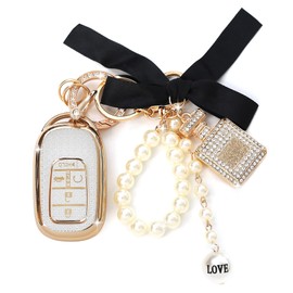 YILINXI Compatible with Honda Key Fob Cover with Diamond Perfume Keychain, Car Key Shell Accessories for Honda 2023 2024 Accord Civic HRV CRV Pilot Remote Smart Key for Women, Silver-5 Buttons
