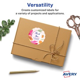 Avery Matte White Round Scalloped Labels with Sure Feed, 2.5" Diameter, 225 Matte White Printable Labels