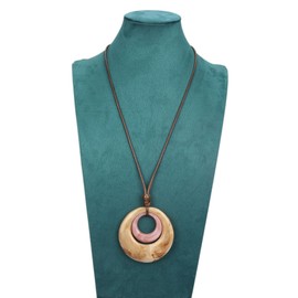 GelConnie - Collares largos de piel para mujer con colgantes de doble círculo, collar bohemio de piel café de gamuza, collar de estilo bohemio para mujer, Cuero sintético, Sin piedra preciosa
