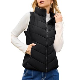Dokotoo Womens Plus Size Black Puffer Vest Warm Stand Collar Casual Zip Padded Vest Sleeveless Outerwear Jacket Winter Coats Quilted Vest with Pockets XX-Large