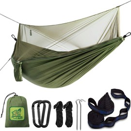 Miztli Camping Hammock with Net, Portable Lightweight Outdoor Hammock Tree Travel Backpacking Hammock Tent with 20Ft(Total) Tree Straps, Perfect for Camping Hiking Yard Adventure Survival