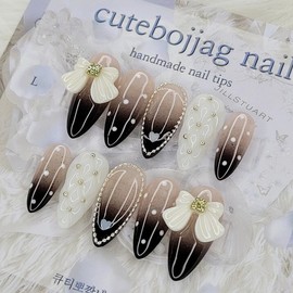 Dot Embo Handmade Nail Tips - Square M / 도트엠보 수제네일팁 - 스퀘어M