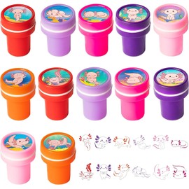 Haooryx 24pcs Cartoon Axolotl Assorted Stamps, 12 Designs Colorful Self-Inking Stamps Adorable Axolotl Plastic Stamp Teacher Review Stamp for Kids School Prizes Rewards Party Goody Gift Bag Favors