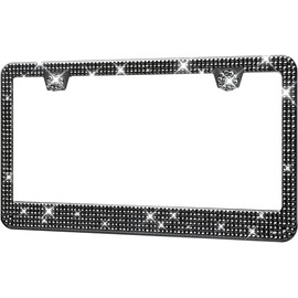 HOTOR License Plate Frame - Lastingly Bling and Sparkly License Plate Frame for Women, Stainless Steel & Obstruction-Free Frame with Multifaceted Rhinestones,Black, 1 Pack