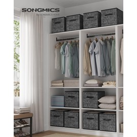 SONGMICS Storage Cubes, 13-Inch Non-Woven Fabric Bins with Double Handles, Set of 10, Closet Organizers for Shelves, Foldable, for Clothes, Ink Black UROB133B01