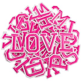 Iron on Letters and Numbers Patches for Clothes DIY Embroidered Patch A-Z, Numbers 0-9 Applique for Clothes Hats Backpacks Jackets Pants DIY Accessories (52pcs-Pink, Pack of Letter)