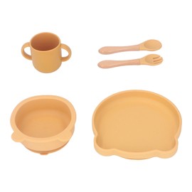 Baby Feeding Set Cute Bear Shape Soft Safe Silicone Toddler Suction Plate Bowl Cup Fork Spoon Set for Weaning Type 4