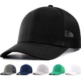 KFQHBQ Men's Classics Trucker Hat(M-L/XL,XXL)-Blank Structured Baseball Cap,Adjustable/Mesh Snapback Hats-Black