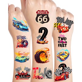 216 pcs Two Fast Tattoos Temporary for Kids - 2 Fast 2 Curious Birthday Decorations - Exciting Two Fast Party Favors Race Car Temporary Tattoos for Growing up Two Fast Birthday Decor