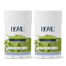 Homu | 2 Piezas Desodorante Natural en Barra Frescura Cítrica Regular - Fórmula original para todo tipo de piel (con Bicarbonato de sodio) - Cont. 55 grs. Por pieza (Frescura Cítrica Regular, 2)
