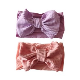2 Pcs Large Tied Bow Baby Headbands Handmade Hairbands with Bows Soft Nylon Headbands Baby Wide Headwrap Hair Accessories for Infant Toddlers Kids Purple Pink