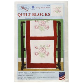Stamped White Quilt Blocks 18"X18" 6/Pkg-Long Stem Rose