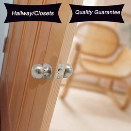 8 Pack Probrico Interior Passage Keyless Door Knobs Door Lock Handle Handleset Lockset Without Key Doorknobs Satin Nickel for Hall/Closet-Door Knob 609