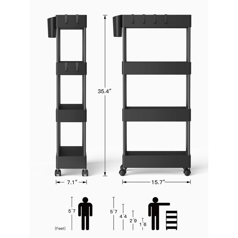 Pipishell Slim Storage Cart with Wheels - Bathroom Cart Organizer