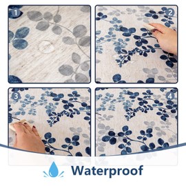 MYSKY HOME Floral Print Rectangle Tablecloth Waterproof Rectangular Table Cloth Linen Farmhouse Tablecloth for Kitchen Dining Spring Leaves Tablecloth for 4 Feet Table，60 x 84 Inches, Blue