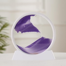 AzureLeap 3D Dynamic Sand Art Liquid Motion, Moving Sand Art Picture Round Glass 3D Deep Sea Sandscape in Motion Display Flowing Sand Frame Relaxing Desktop Home Office Work Decor (7 inch-Purple)