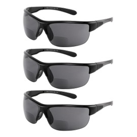 Yogo Vision Bifocal Sports Sunglasses Mens Wrap Around Half Rim Sunglasses Readers 3PK (Black) -+3.50