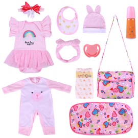 BABESIDE 11 PCS Reborn Baby Doll Clothes and Playset for 17-22 Inch Baby Doll Girl Outfits Accessories with Nursing Pad and Storage Bag, Pink