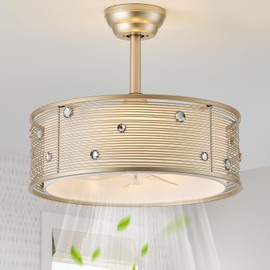 MizWacky 20" Gold Fandelier Ceiling Fan with Light, Gold Chandelier Ceiling Fans with Lights Remote Control, Caged with 6 Speeds for Bedroom, Living Room, Nursery