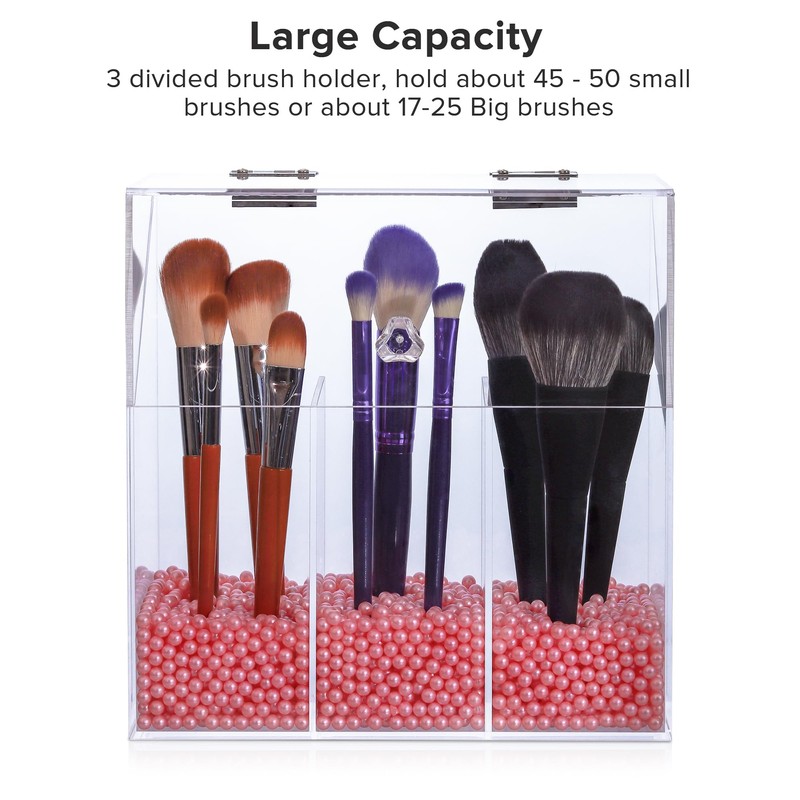 LOHRYVIO Acrylic Makeup Brush Holder with Lid - Clear Cosmetic