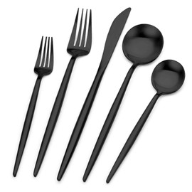 Bettlife Matte Black Silverware Set Stainless Steel Satin Finish Flatware Cutlery Set Service for 4, 20-Piece Spoons and Forks Kitchen Utensil Set, Dishwasher Safe (Matte Black, 20 P)