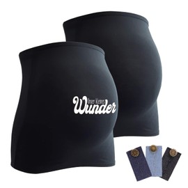Mamaband Pregnancy Belly Band for Baby Ball in Twin Pack 1 x Plain 1 x Miracle - Back Warmer and Shirt Extension for Pregnant Women - Elastic Maternity Fashion - 38-42