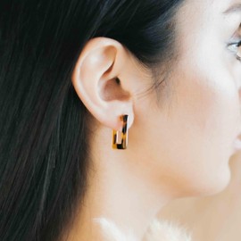 Dark Tortoise Shell Hypoallergenic Small Huggie Square Shaped Hoop Earrings | Allergen Safe Earrings, Huggie, Minimal, Everyday, Dark Brown, Lightweight, Acetate, Acrylic, Resin, Gift for Her