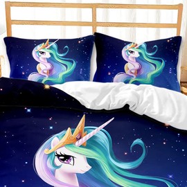 Pink Unicorn Duvet Cover, Cute Unicorn Eyelashes Girls Children's Bed Linen 135 x 200 cm, Unicorn Motif Bed Linen with 2 Pillowcases (135 x 200 cm, Blue)
