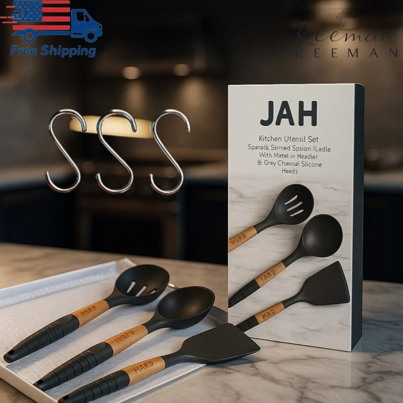 O JAH Non Stick Silicone Cooking Kitchen Utensils Set 3
