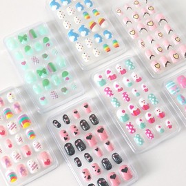 [Overseas] Kids Nail Art New Nail Pads Children's Patches 24 Cartoon Heart Nail Pads Removable Pnt-12 Children's Cartoon Love Patches/Pnt-12- 23 30ea