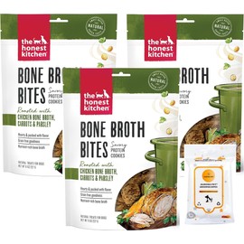 Aurora Pet Bundle (3) Bone Broth Bites: Roasted with Chicken Bone Broth, Carrots & Parsley, 8 oz Plus AuroraPet Wipes