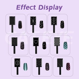 FloralGrace Pack of 10 Cat Eye UV Gel Magnet Set, 5 in 1 Multifunctional Magnetic Pen, 9 Pieces Magnetic Plates for Nail Design, Nail Studio or DIY