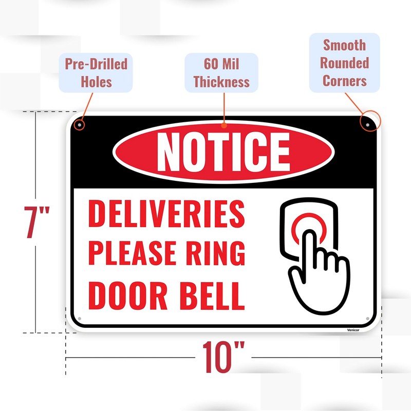 1PC Deliveries Please Ring Doorbell Sign, 10 x 7 Inches